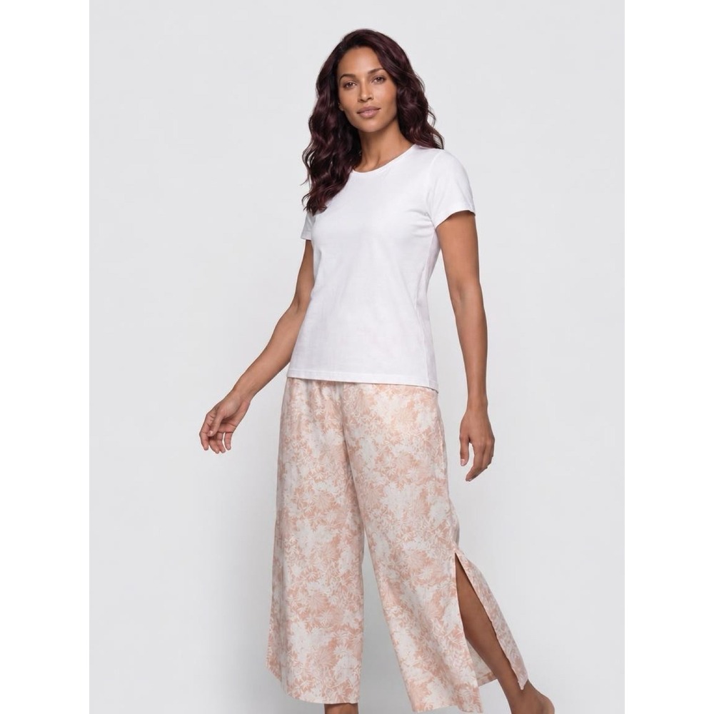 Patagonia Garden Island Pants Pink Cream Floral Hemp Blend Side Split Small